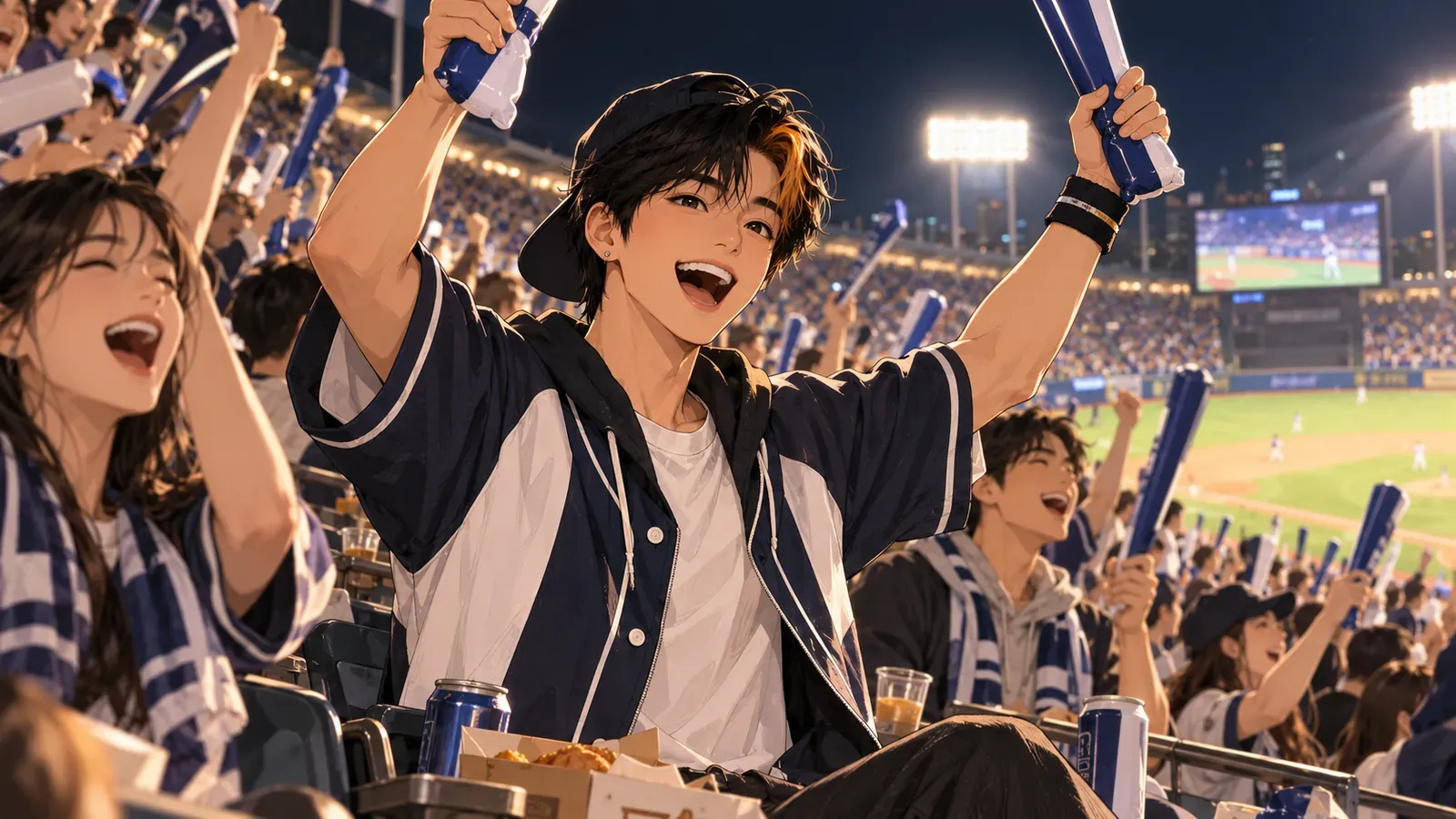 Cheering with lightsticks under the floodlights at Jamsil